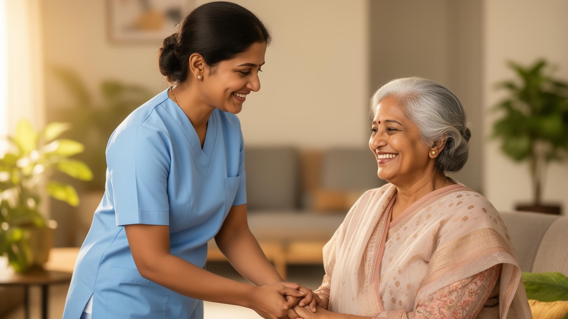 Sita Home Care Services — compassionate caregiver and elderly woman in Hyderabad